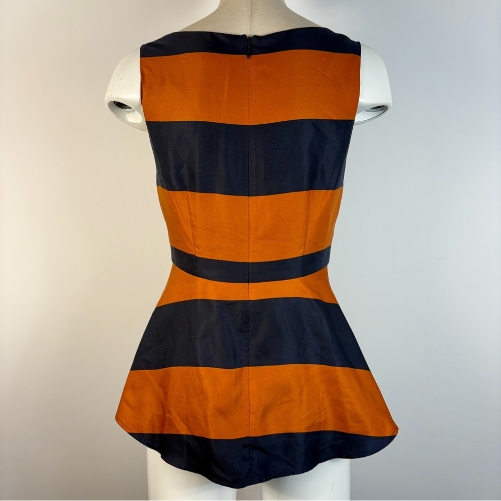 Banana Republic Navy Blue & Orange Striped Peplum Top 2 - Picture 3 of 9